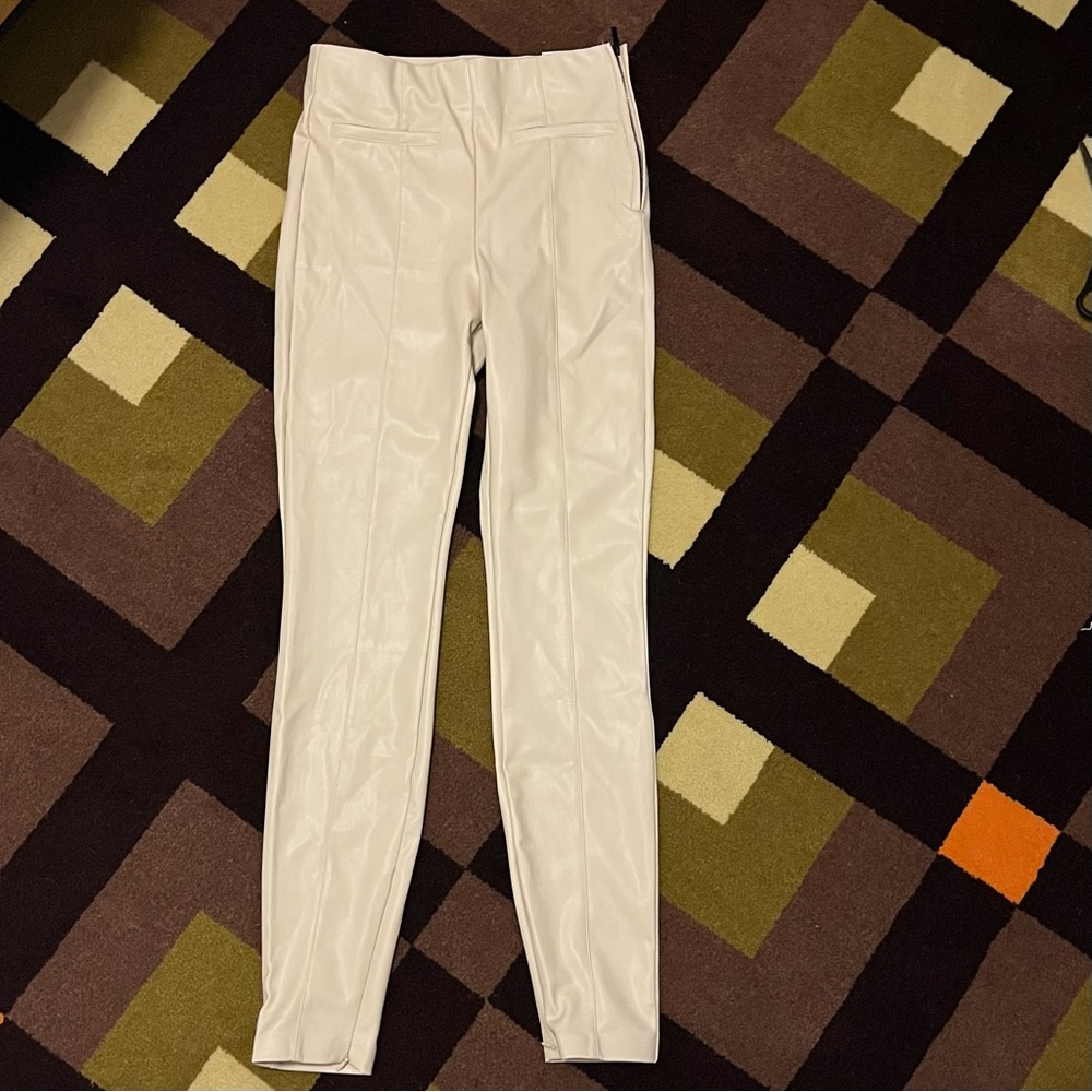 Zara white faux leather high-rise legging